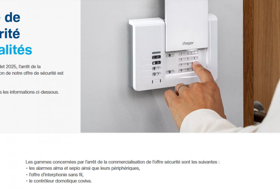 Arrêt commercialisation des alarmes : HAGER !